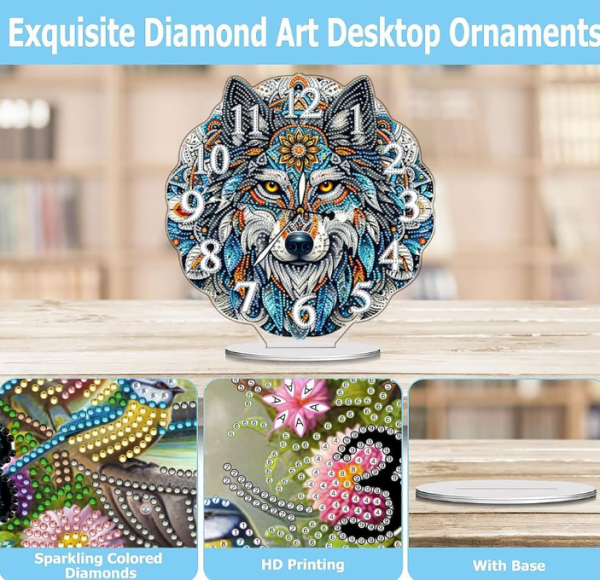 Diamond Painting Leuchtende Uhr Wolf